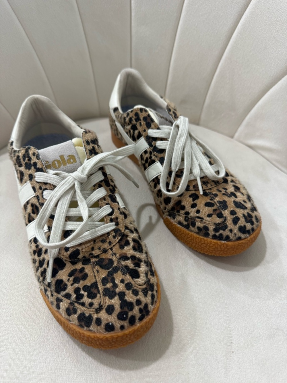 Gola Leopard Print Sneakers with White Stripes and Gum Sole